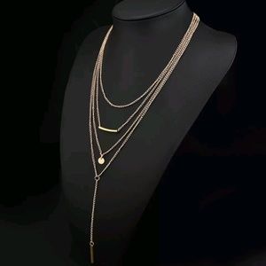 Goldtone 4 Chain Lariat Layered Necklace